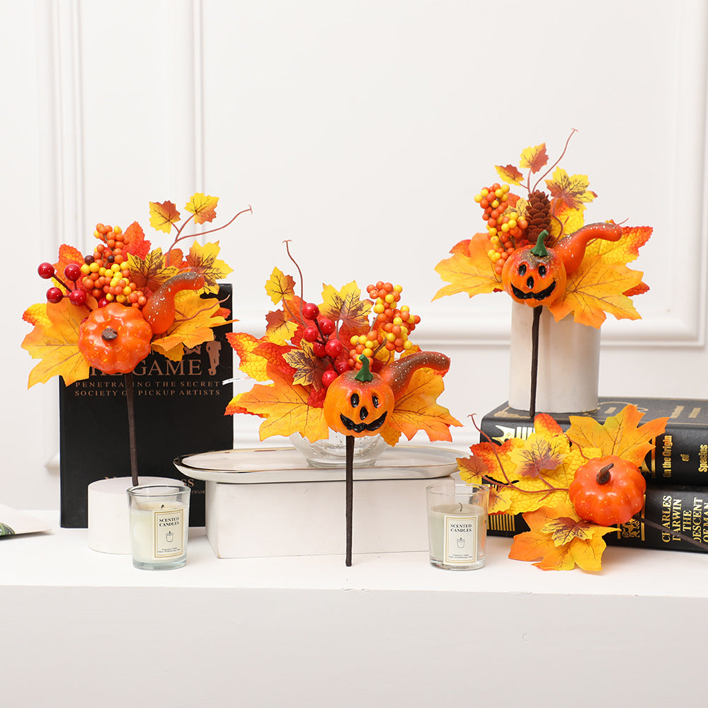 19 Styles Halloween Artificial Flower Stems with Pumpkins, Bulk Floral Centerpiece Picks, Mixed Colors
