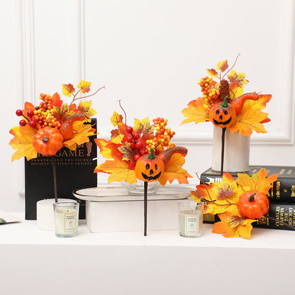 19 Styles Halloween Artificial Flower Stems with Pumpkins, Bulk Floral Centerpiece Picks, Mixed Colors