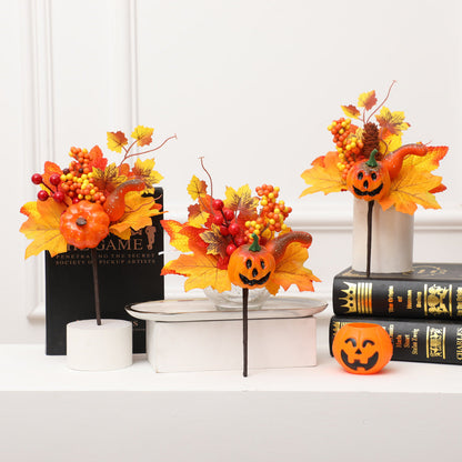 19 Styles Halloween Artificial Flower Stems with Pumpkins, Bulk Floral Centerpiece Picks, Mixed Colors