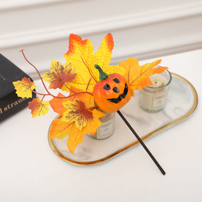 19 Styles Halloween Artificial Flower Stems with Pumpkins, Bulk Floral Centerpiece Picks, Mixed Colors