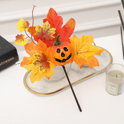 19 Styles Halloween Artificial Flower Stems with Pumpkins, Bulk Floral Centerpiece Picks, Mixed Colors
