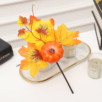 19 Styles Halloween Artificial Flower Stems with Pumpkins, Bulk Floral Centerpiece Picks, Mixed Colors