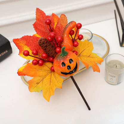 19 Styles Halloween Artificial Flower Stems with Pumpkins, Bulk Floral Centerpiece Picks, Mixed Colors
