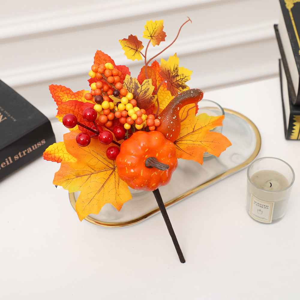19 Styles Halloween Artificial Flower Stems with Pumpkins, Bulk Floral Centerpiece Picks, Mixed Colors