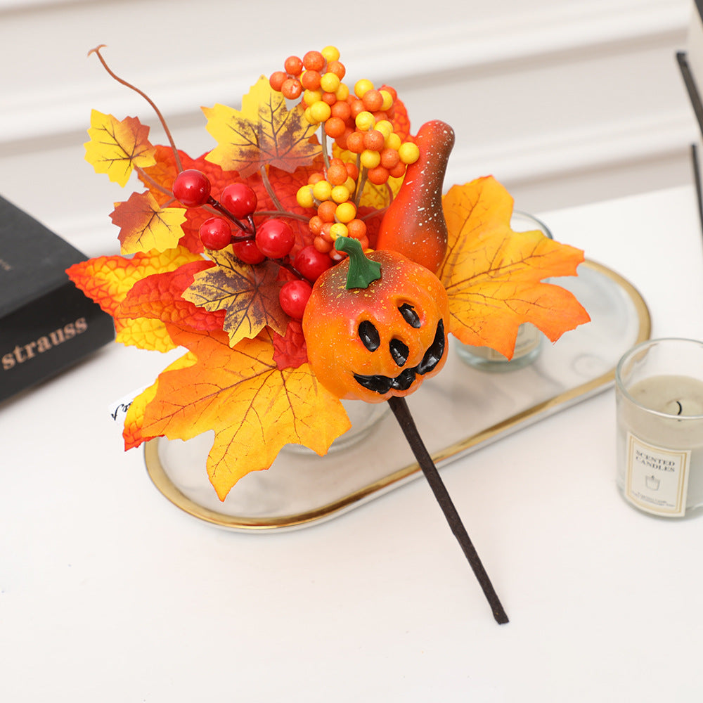 19 Styles Halloween Artificial Flower Stems with Pumpkins, Bulk Floral Centerpiece Picks, Mixed Colors