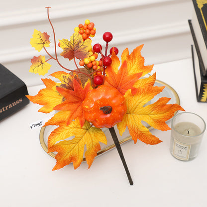 19 Styles Halloween Artificial Flower Stems with Pumpkins, Bulk Floral Centerpiece Picks, Mixed Colors
