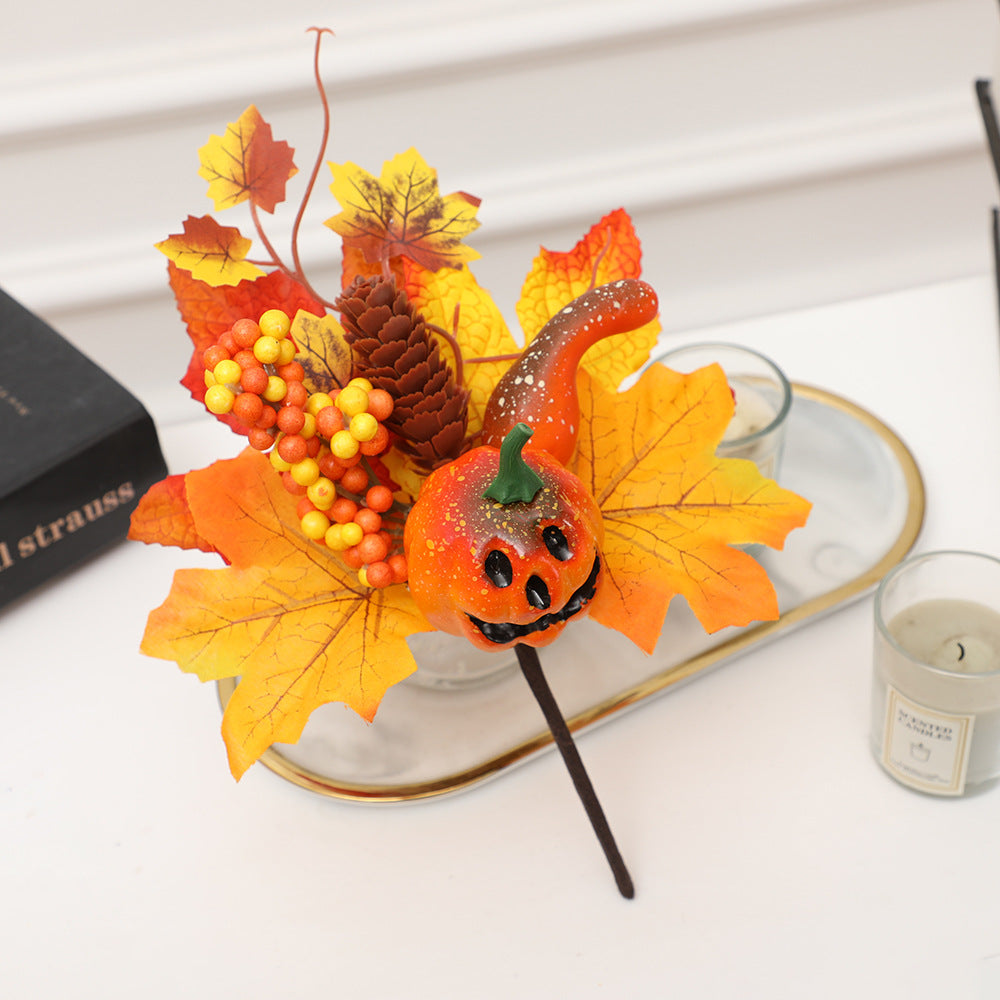 19 Styles Halloween Artificial Flower Stems with Pumpkins, Bulk Floral Centerpiece Picks, Mixed Colors