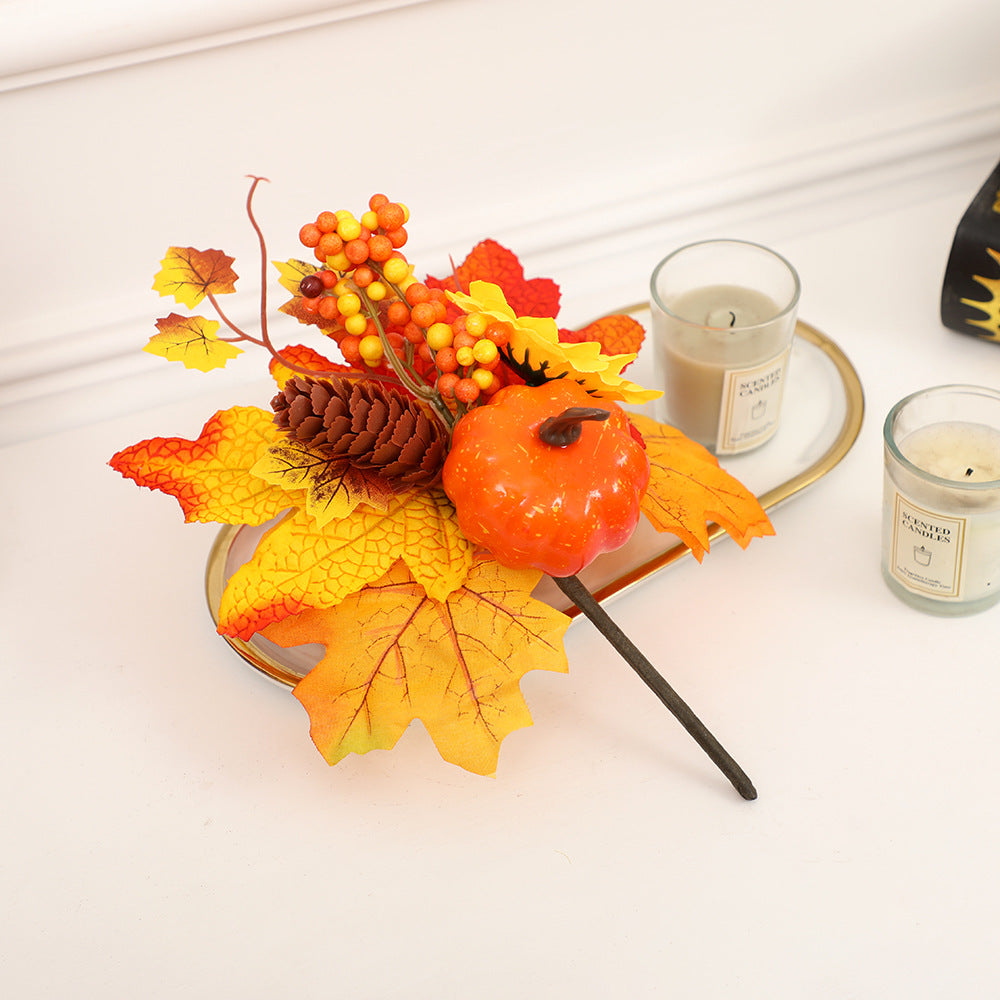 19 Styles Halloween Artificial Flower Stems with Pumpkins, Bulk Floral Centerpiece Picks, Mixed Colors