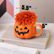 Artificial Chrysanthemums Floral Arrangement 5 Inch Orange Ceramic Pumpkin Vase Halloween Decor Bulk
