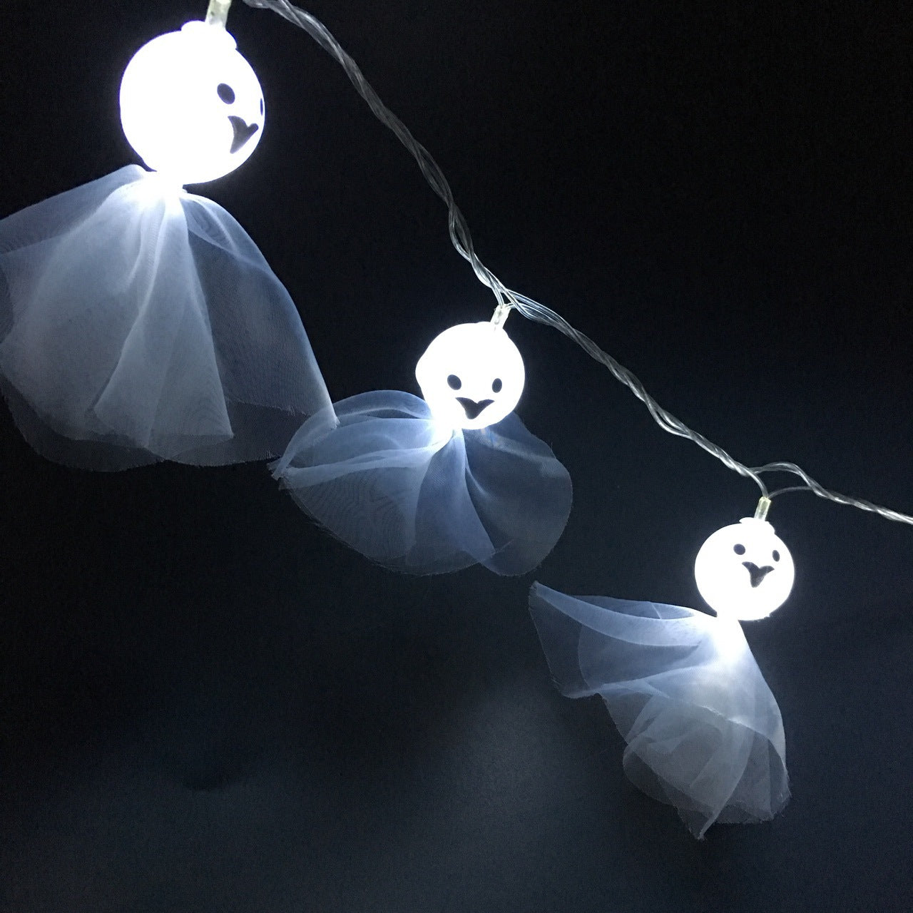 Halloween LED Ghost String Lights 59 Inch 10 Pcs Decorative Artificial Lighted Dolls