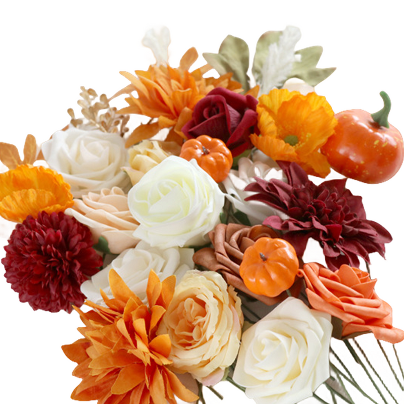 10 Pcs Fall Thanksgiving Artificial Flower Heads Box Set Orange Burgundy Silk for DIY Centerpieces Floral Arrangement