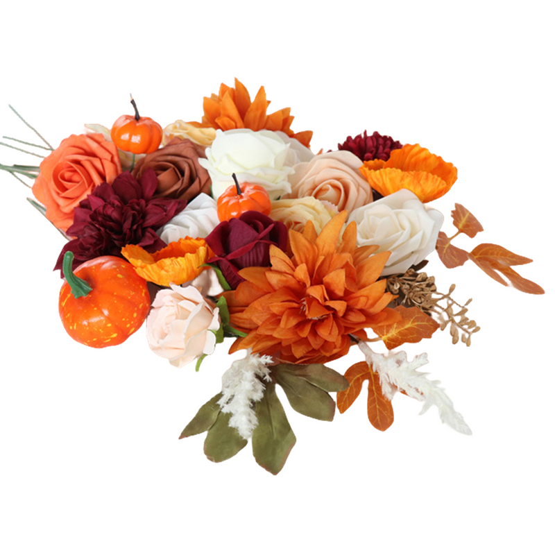 10 Pcs Fall Thanksgiving Artificial Flower Heads Box Set Orange Burgundy Silk for DIY Centerpieces Floral Arrangement