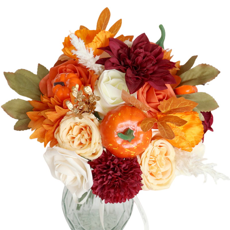 10 Pcs Fall Thanksgiving Artificial Flower Heads Box Set Orange Burgundy Silk for DIY Centerpieces Floral Arrangement