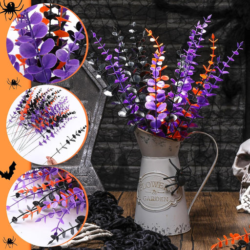 12 Inch Artificial Eucalyptus Stems 12 Pcs Black Purple Orange Halloween Decor