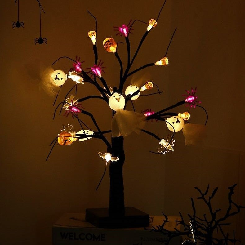 Halloween Tree with Lights 1 Pc Spooky Eyeball Ghost Spider Artificial Decoration