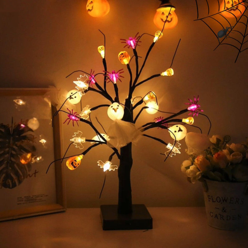 Halloween Tree with Lights 1 Pc Spooky Eyeball Ghost Spider Artificial Decoration