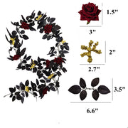 2 Pcs Black Halloween Garland with Burgundy Artificial Flowers and Yellow Berries