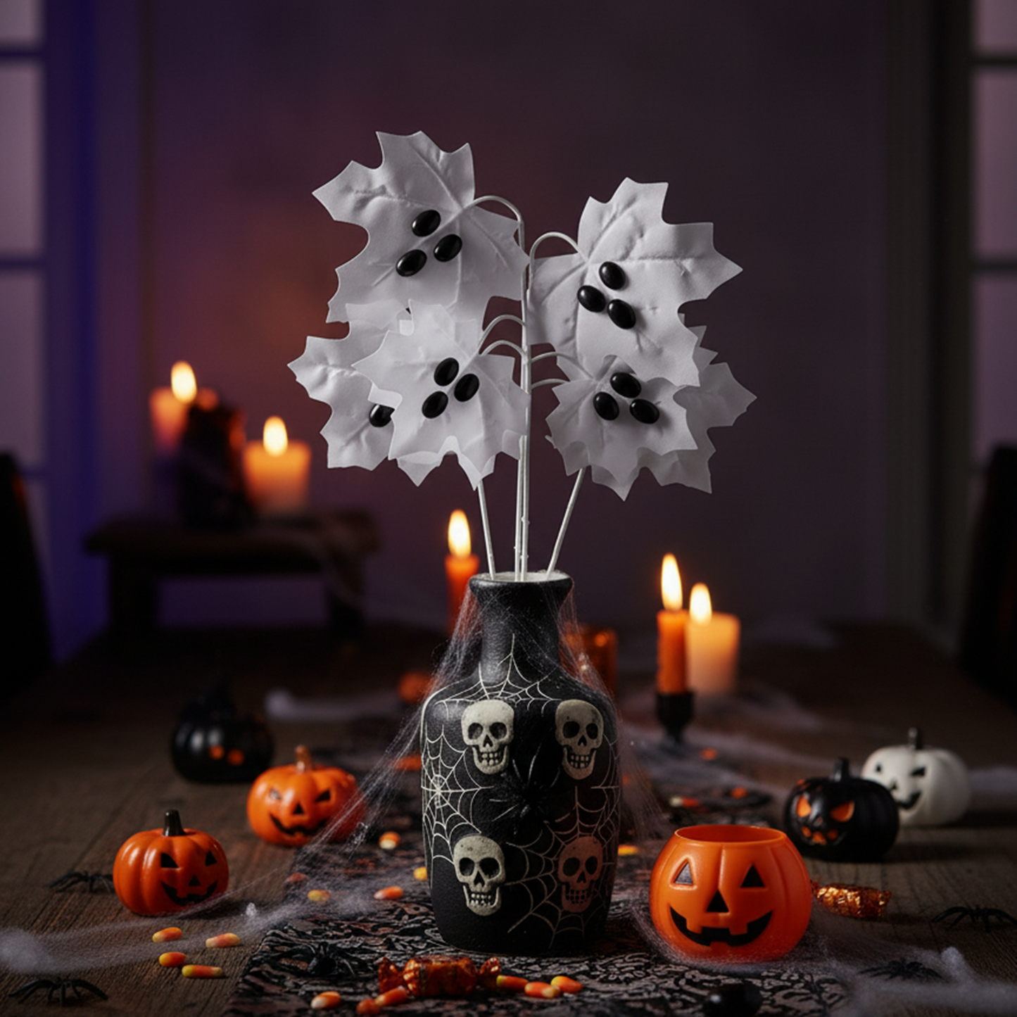 11 Inch Artificial Maple Leaves Stems with 3D Googly Eyes, 10 Pcs Halloween Decoration