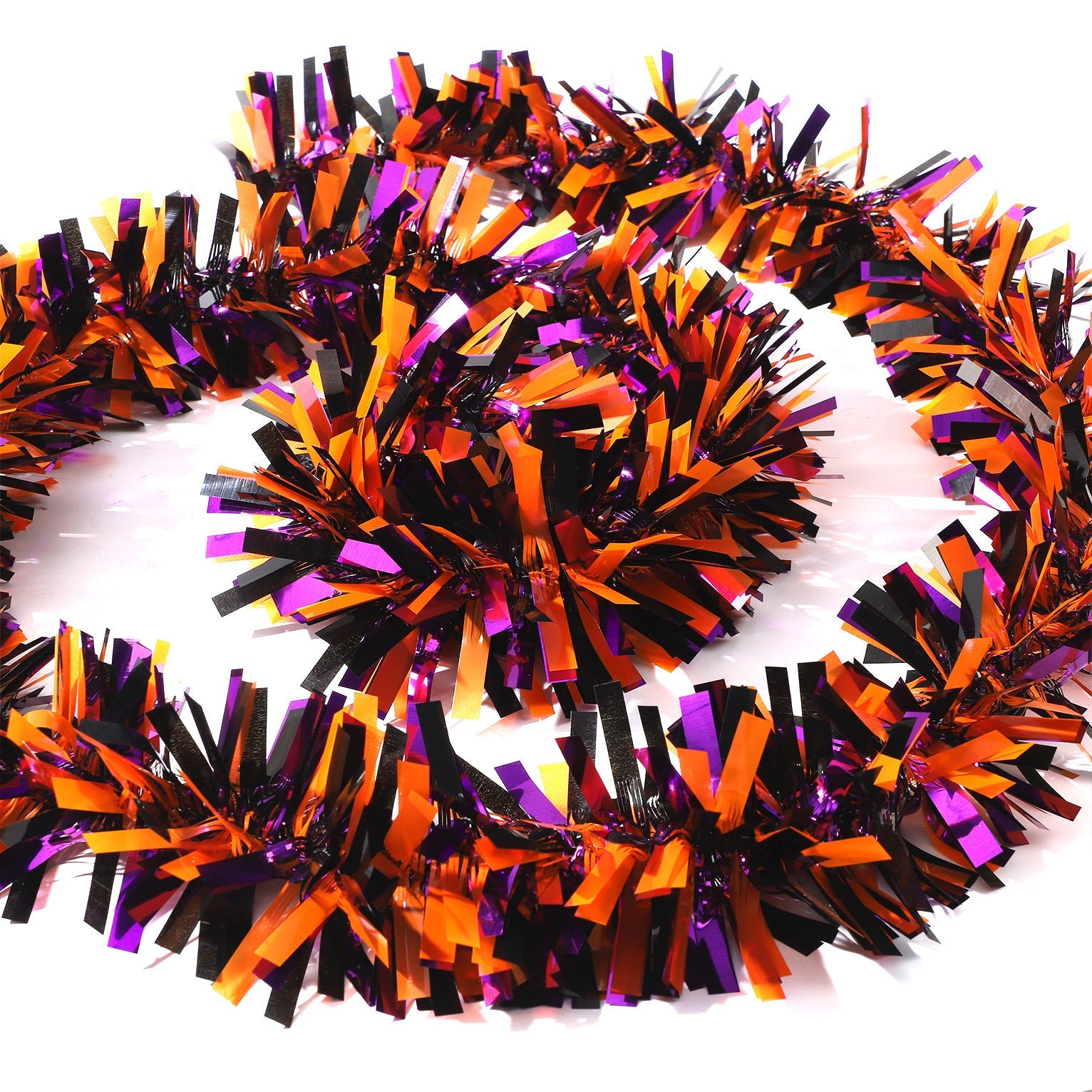 2 Pcs 12 Ft Halloween Tinsel Garland Black Orange Purple Shiny Twist Artificial Garland