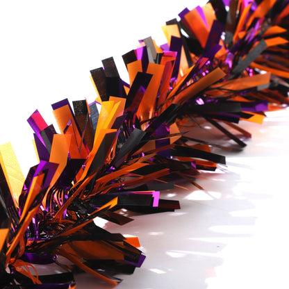2 Pcs 12 Ft Halloween Tinsel Garland Black Orange Purple Shiny Twist Artificial Garland