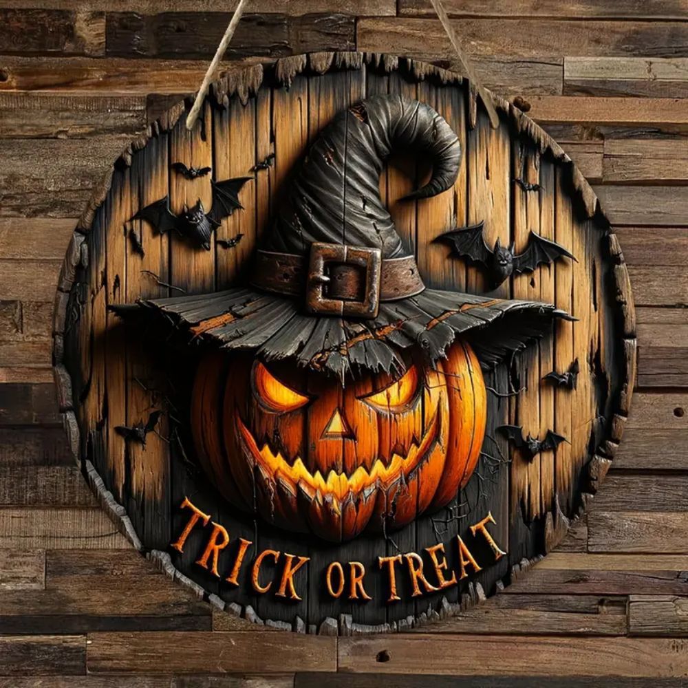 Halloween Wooden Wall Hanging - 8" Witch Moon Decor- Porch Sign for Spooky Season