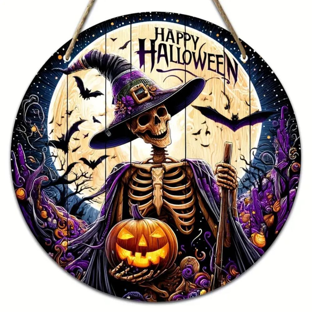 Halloween Wooden Wall Hanging - 8" Witch Moon Decor- Porch Sign for Spooky Season