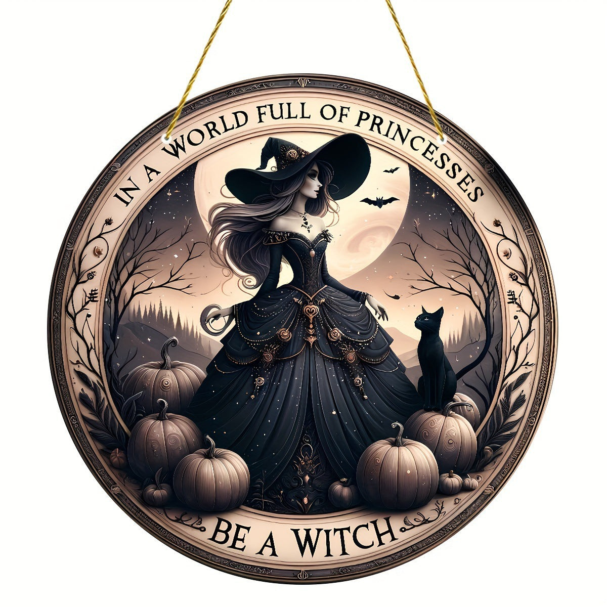Halloween Wooden Wall Hanging - 8" Witch Moon Decor- Porch Sign for Spooky Season