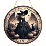 Halloween Wooden Wall Hanging - 8" Witch Moon Decor- Porch Sign for Spooky Season