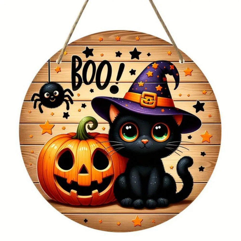 Halloween Wooden Wall Hanging - 8" Witch Moon Decor- Porch Sign for Spooky Season