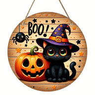 Halloween Wooden Wall Hanging - 8" Witch Moon Decor- Porch Sign for Spooky Season