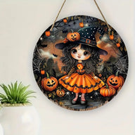 Halloween Wooden Wall Hanging - 8" Witch Moon Decor- Porch Sign for Spooky Season