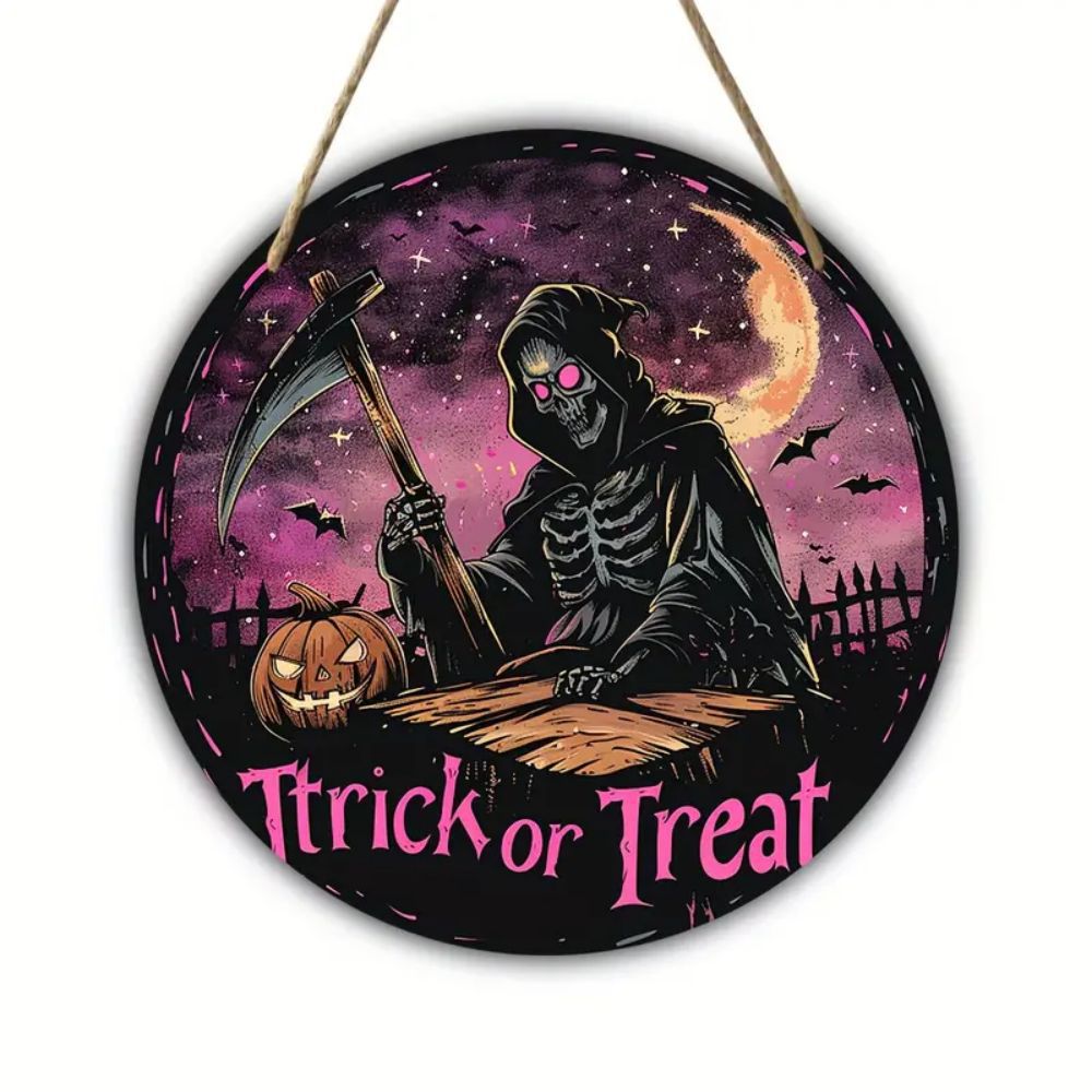 Halloween Wooden Wall Hanging - 8" Witch Moon Decor- Porch Sign for Spooky Season