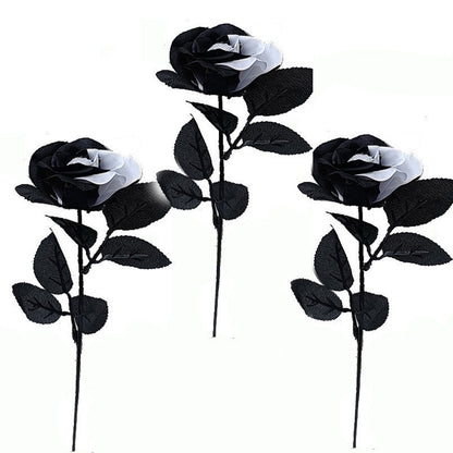 10 Pcs Artificial Halloween Rose Stems Black and White Silk Flowers Bulk