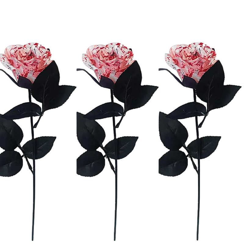 3 Pcs 14 Inch Artificial Rose Stems Halloween Blood Style Silk Flowers Bulk