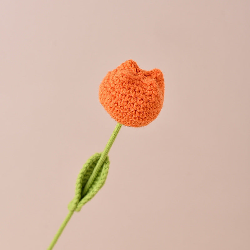 Hand-Crocheted Artificial Tulips - Silk Flower Bouquet (Set of 5) | 16.5" Length