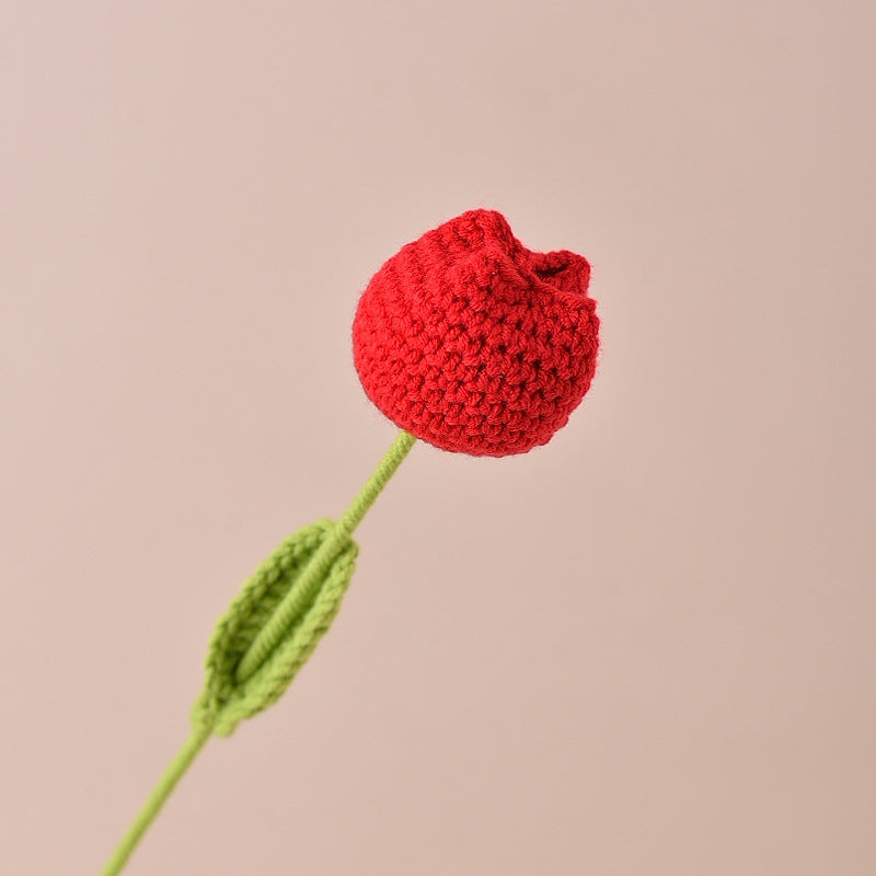 Hand-Crocheted Artificial Tulips - Silk Flower Bouquet (Set of 5) | 16.5" Length