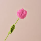 Hand-Crocheted Artificial Tulips - Silk Flower Bouquet (Set of 5) | 16.5" Length