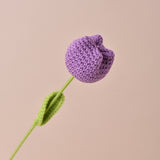Hand-Crocheted Artificial Tulips - Silk Flower Bouquet (Set of 5) | 16.5" Length