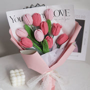 Handmade Artificial Knitted Tulip Bouquet, 10 Pcs Crochet Flowers for Wedding Decor