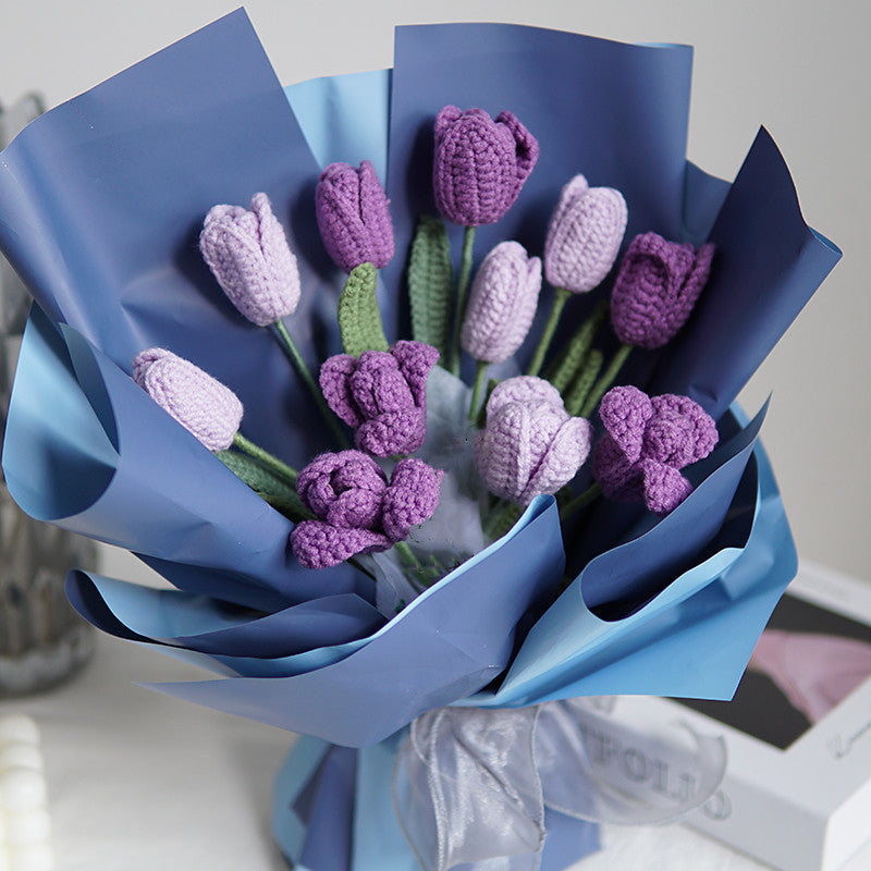 Handmade Artificial Knitted Tulip Bouquet, 10 Pcs Crochet Flowers for Wedding Decor