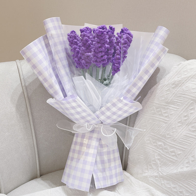 Handmade Artificial Lavender Bouquet 10 Pcs Knitted Crochet Wedding Flowers Bulk