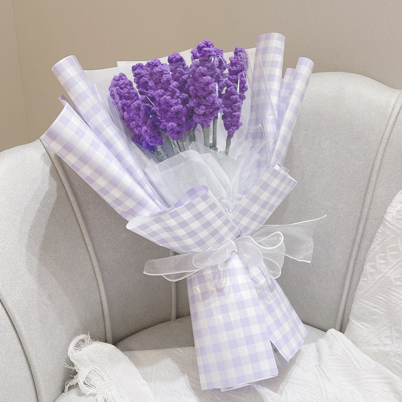 Handmade Artificial Lavender Bouquet 10 Pcs Knitted Crochet Wedding Flowers Bulk