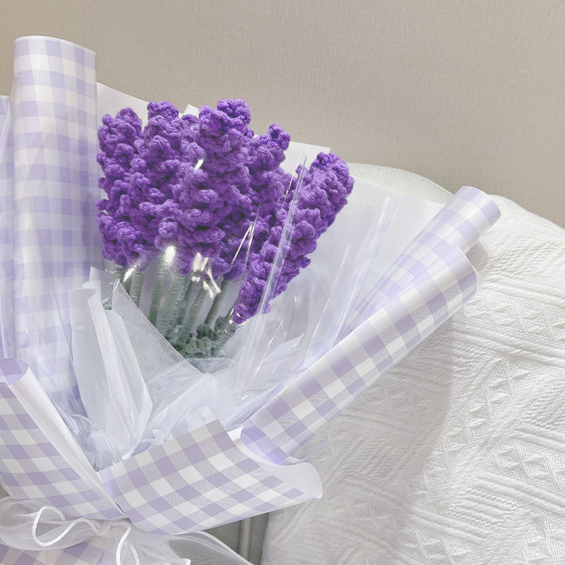 Handmade Artificial Lavender Bouquet 10 Pcs Knitted Crochet Wedding Flowers Bulk