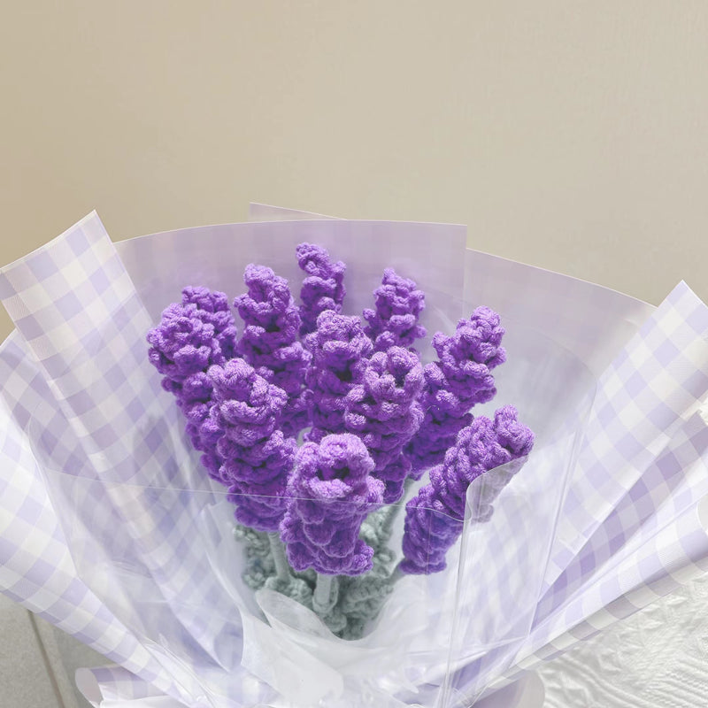 Handmade Artificial Lavender Bouquet 10 Pcs Knitted Crochet Wedding Flowers Bulk