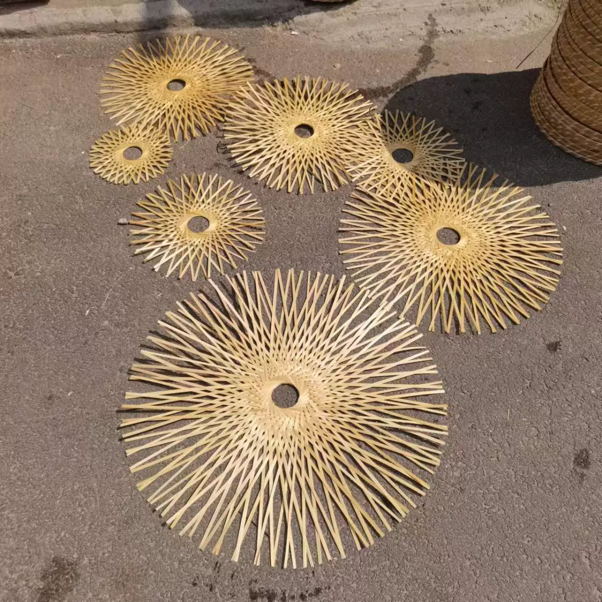 Handmade Bamboo Wall Art - Round Woven Decor, 7.87"Dia, 1.97" Inner Hole