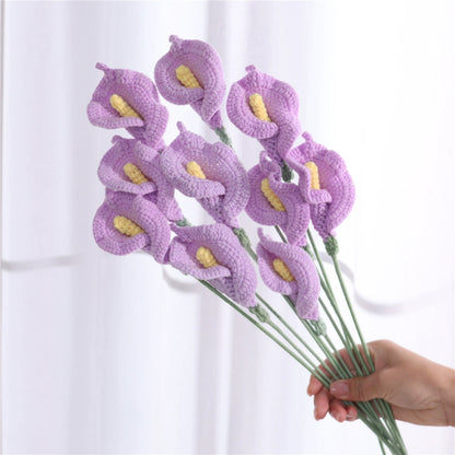 Handmade Crochet Calla Lily Flowers - Set of 10, 16.93 Inch Knitted Faux Flowers for Home Decor, Tabletop & Living Room