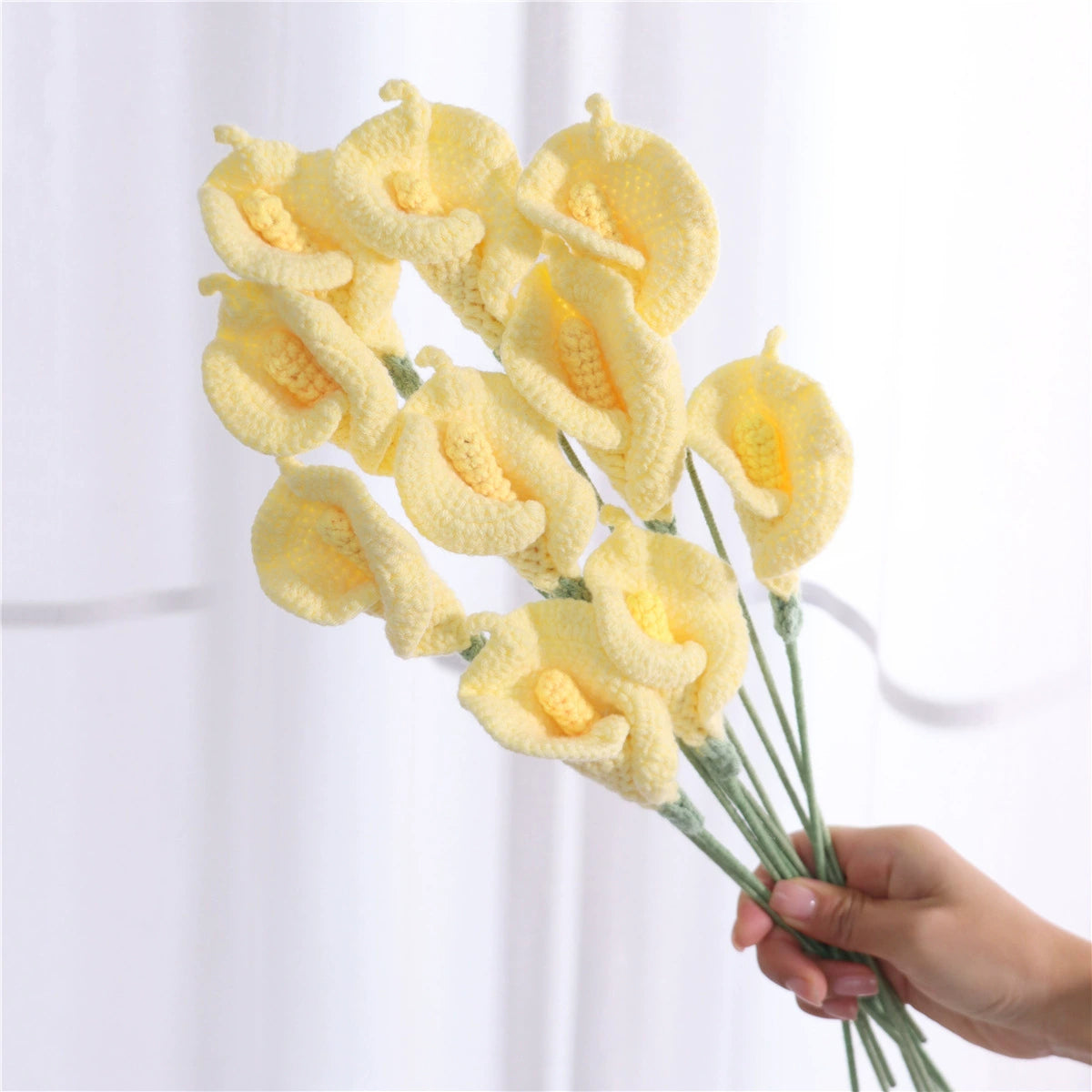 Handmade Crochet Calla Lily Flowers - Set of 10, 16.93 Inch Knitted Faux Flowers for Home Decor, Tabletop & Living Room