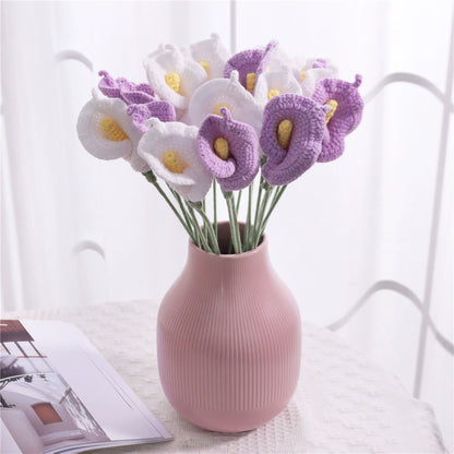 Handmade Crochet Calla Lily Flowers - Set of 10, 16.93 Inch Knitted Faux Flowers for Home Decor, Tabletop & Living Room