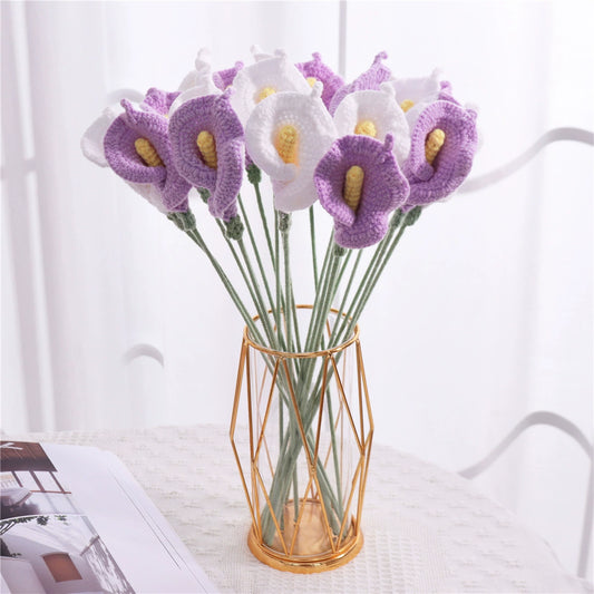 Handmade Crochet Calla Lily Flowers - Set of 10, 16.93 Inch Knitted Faux Flowers for Home Decor, Tabletop & Living Room