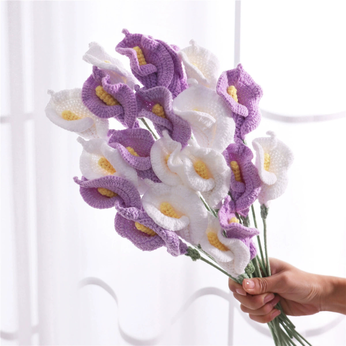 Handmade Crochet Calla Lily Flowers - Set of 10, 16.93 Inch Knitted Faux Flowers for Home Decor, Tabletop & Living Room